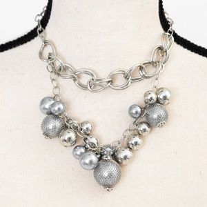 Bold chunky contemporary large beaded metallic silver necklace New Directions